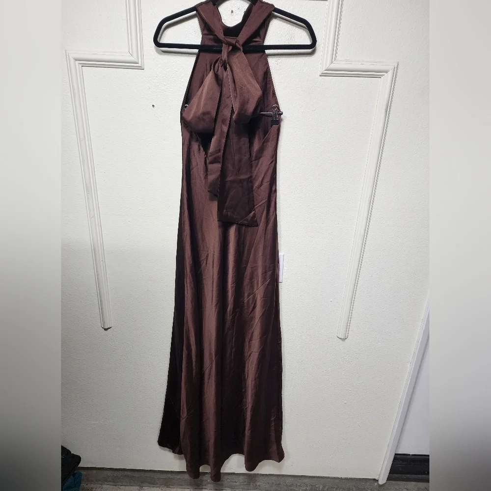 Show Me Your MUMU Lisa Maxi Dress XS Chocolate Luxe Satin Wedding Party Prom - Picture 10 of 11